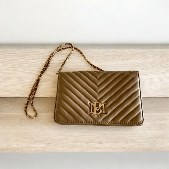 Badgley Mischka Handbags - Badgley Mischka Vegan Leather Crossbody Purse, Taupe, Quilted, Gold Chai…